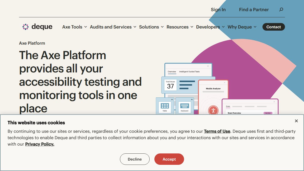 axe DevTools homepage