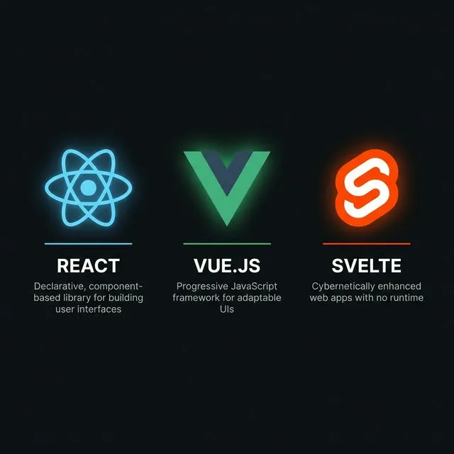 React, Vue, and Svelte — the three dominant frontend frameworks compared.
