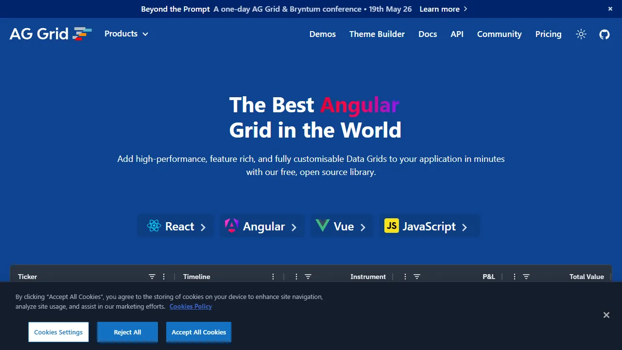 AG Grid React Data Grid Homepage