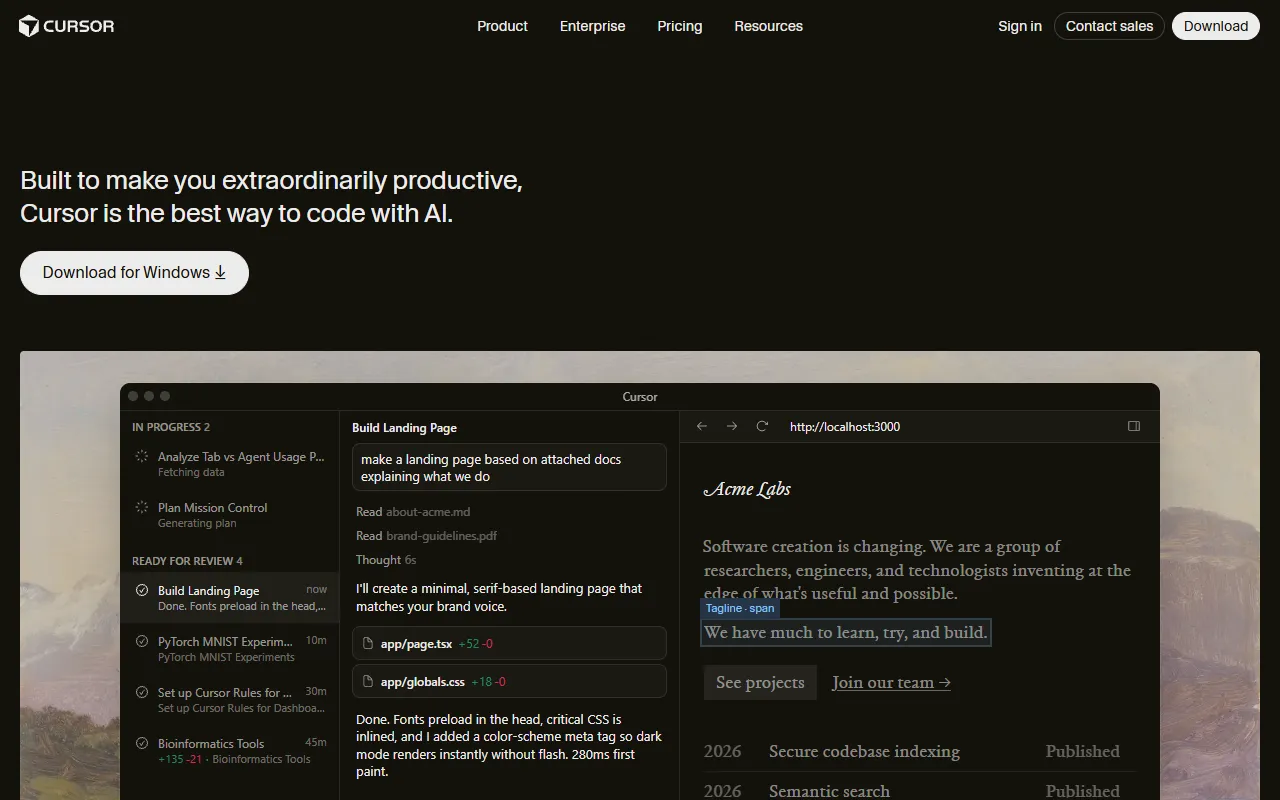 Screenshot of Cursor AI IDE editing a codebase