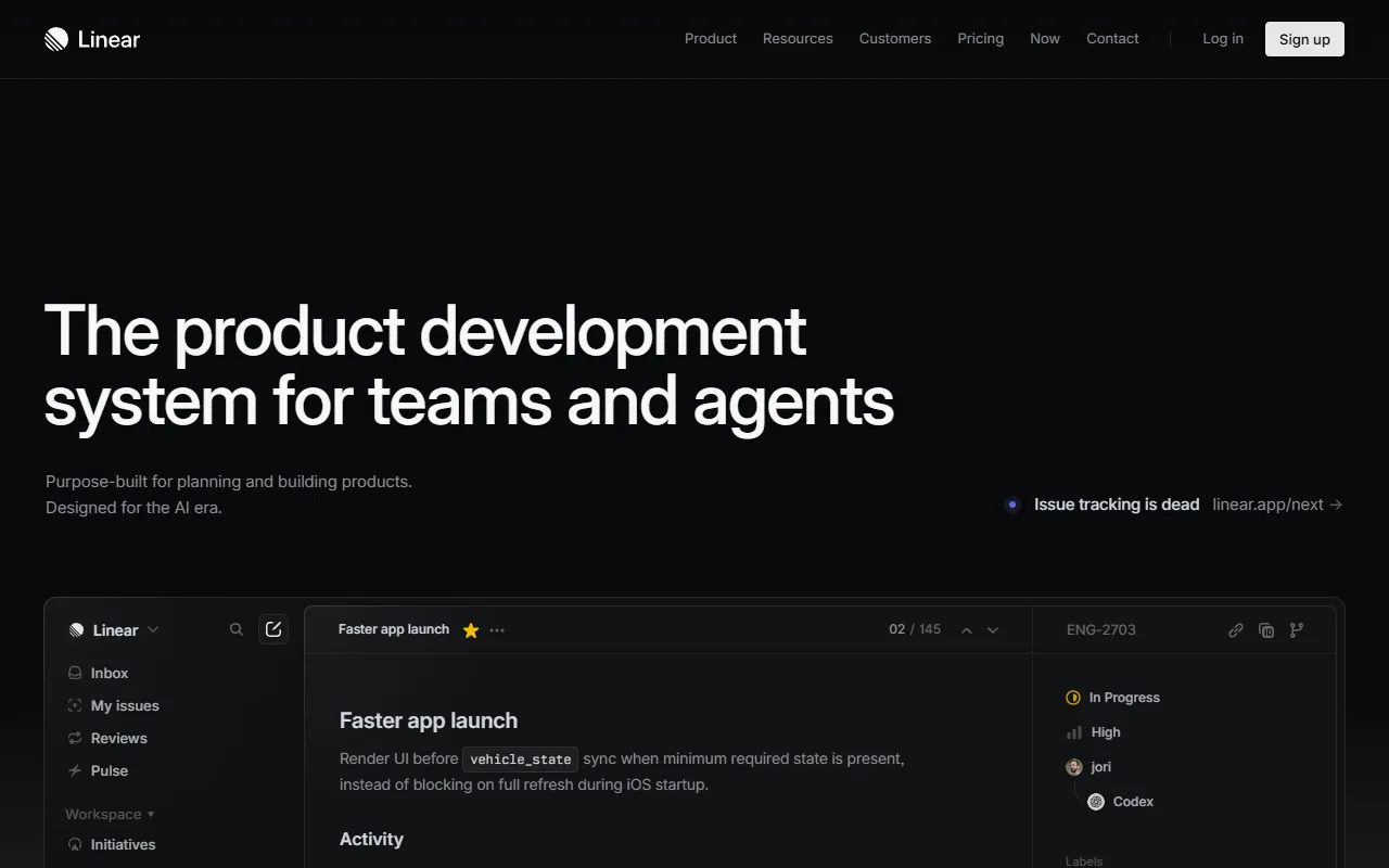 Screenshot of Linear issue tracking system enhanced with AI