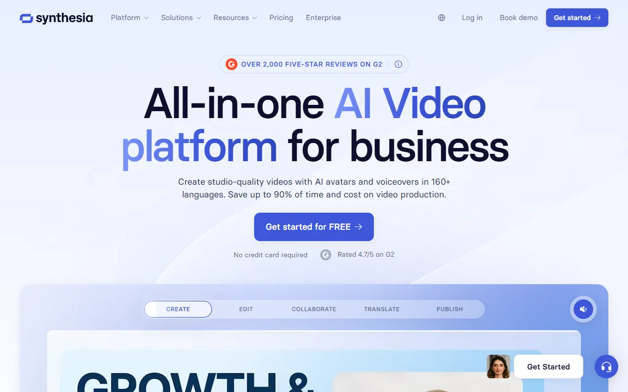 Screenshot of Synthesia AI video generation platform