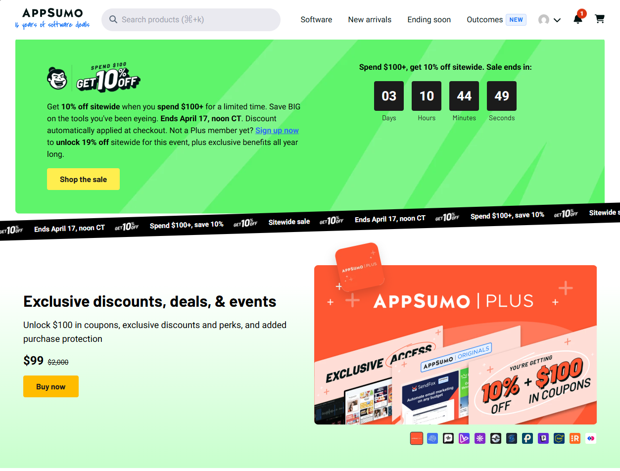 AppSumo marketplace homepage