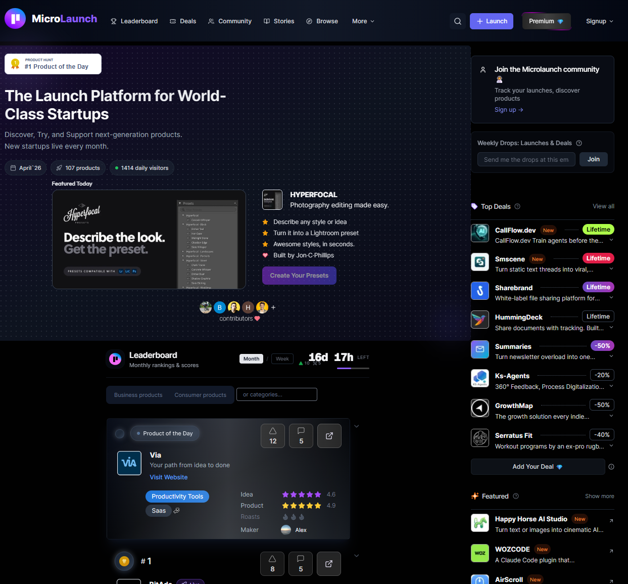 MicroLaunch platform homepage