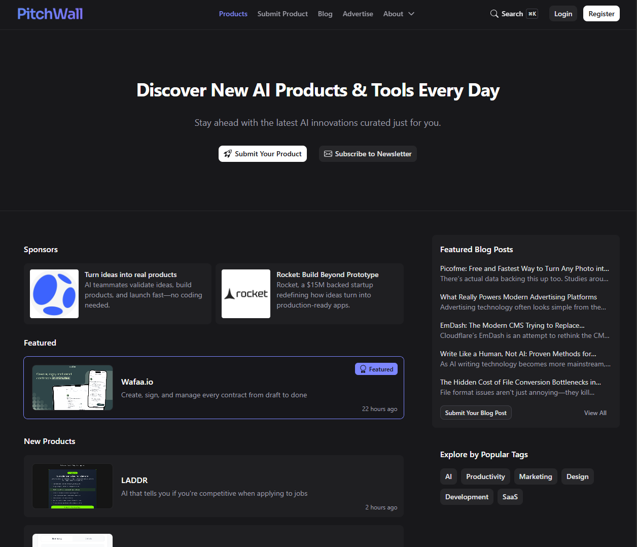 PitchWall platform homepage