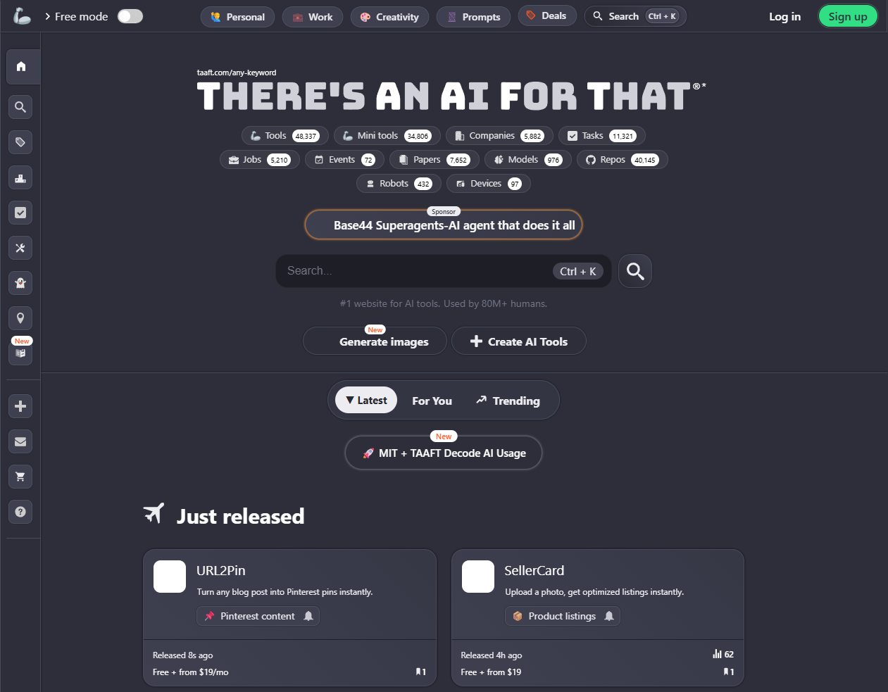 There's An AI For That platform homepage