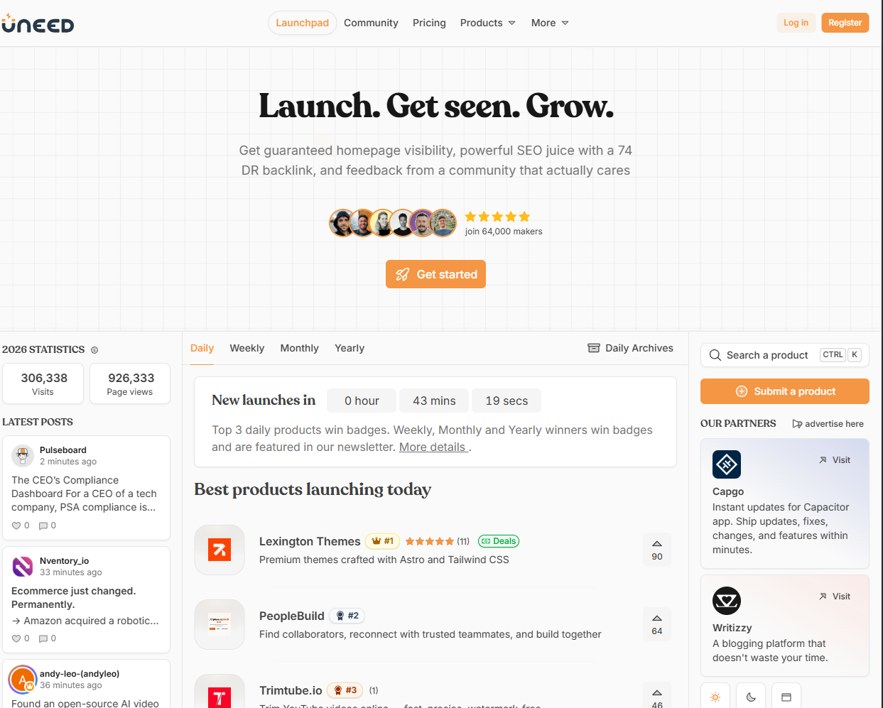 Uneed curated gallery homepage