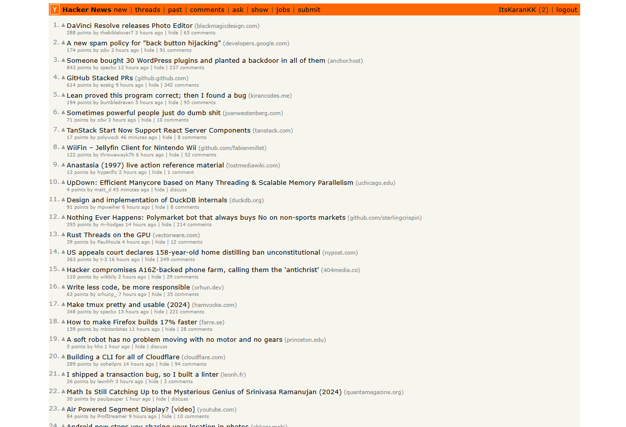 Hacker News platform homepage
