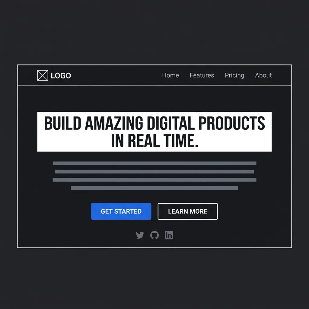 Minimalist flat UI wireframe of a hero section