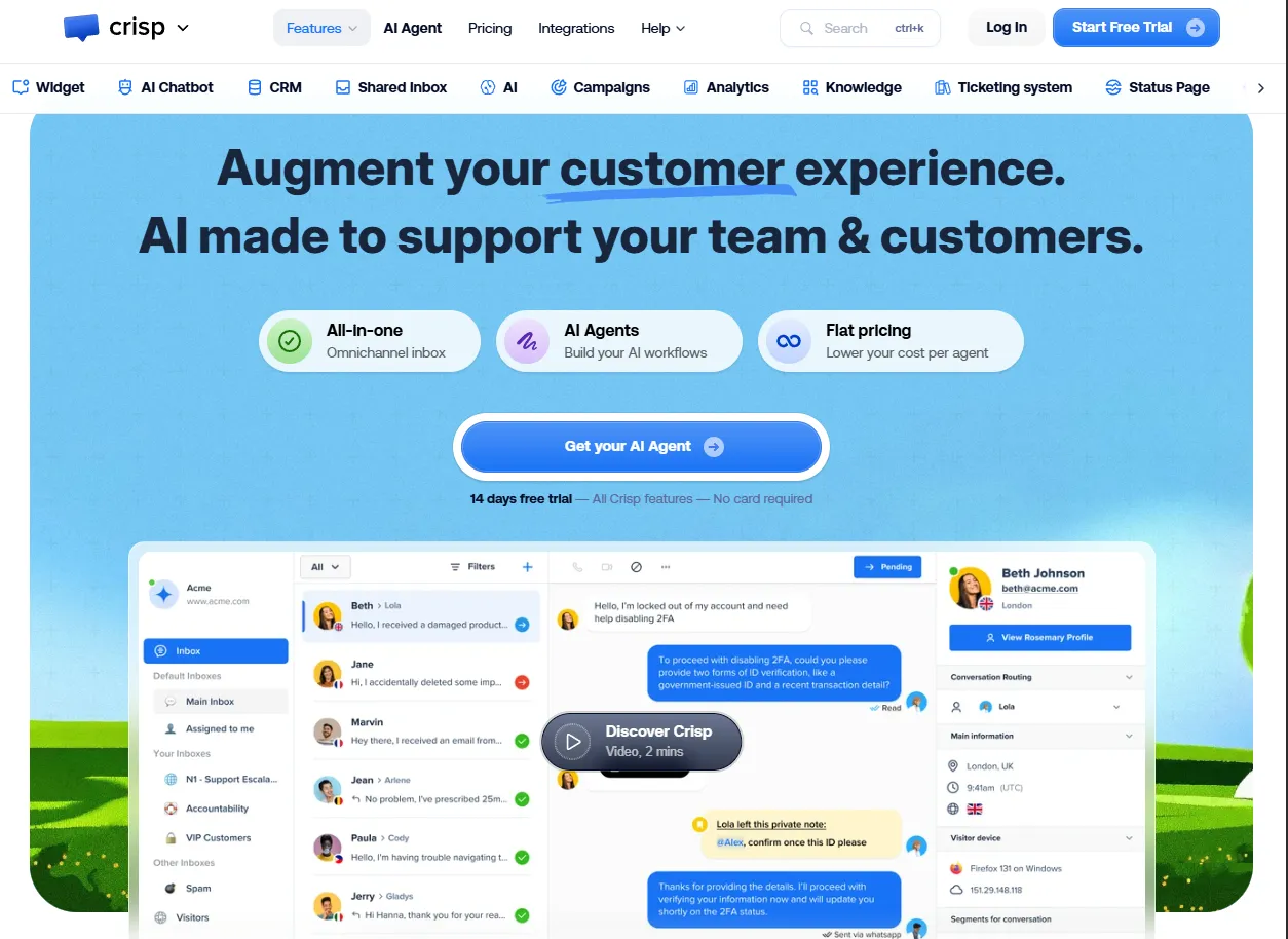 Crisp live chat interface