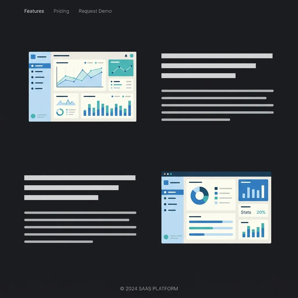 Minimal SaaS feature section showing an alternating Z-pattern layout