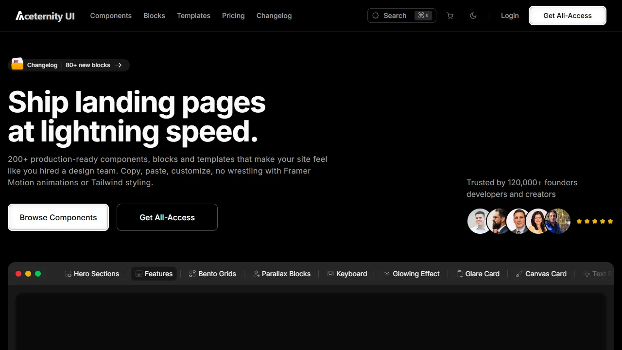 Aceternity UI components library