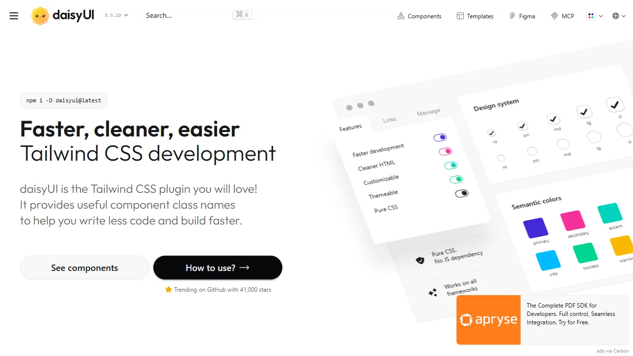 DaisyUI tailwind css components library