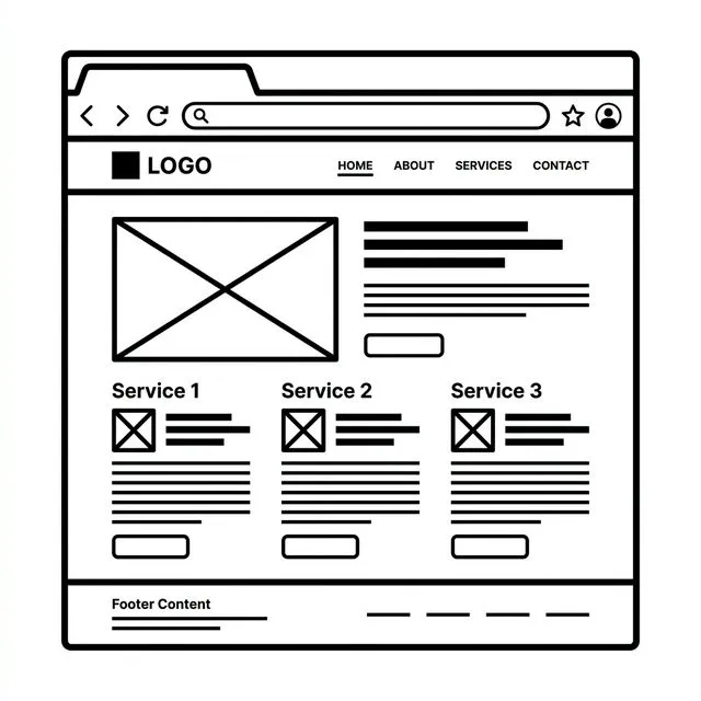 Minimal and clean paper sketch of a website wireframe
