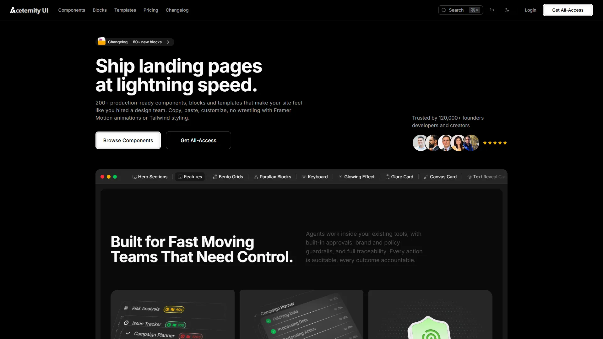 Aceternity UI landing page template preview