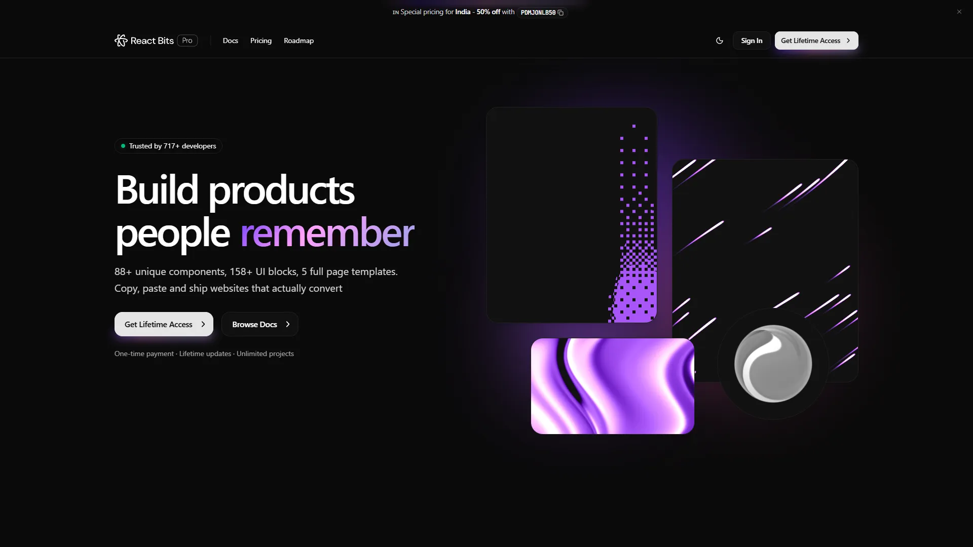Reactbits Pro landing page template preview