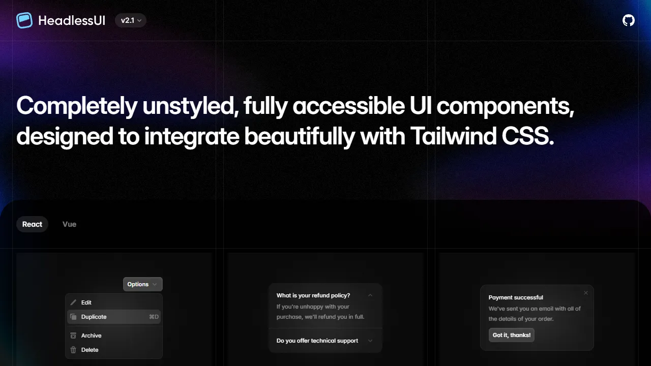 Headless UI components