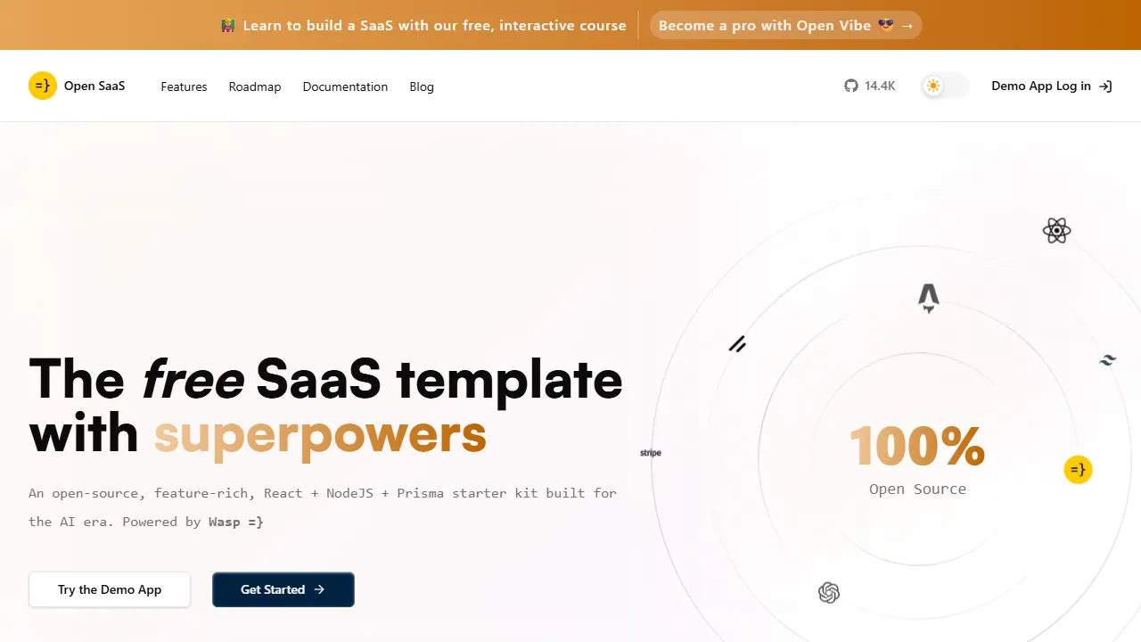 Open SaaS homepage