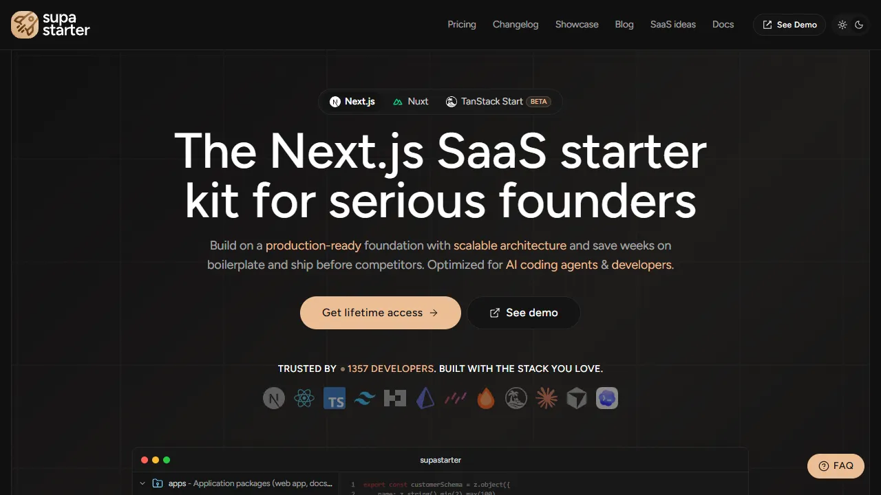 supastarter homepage