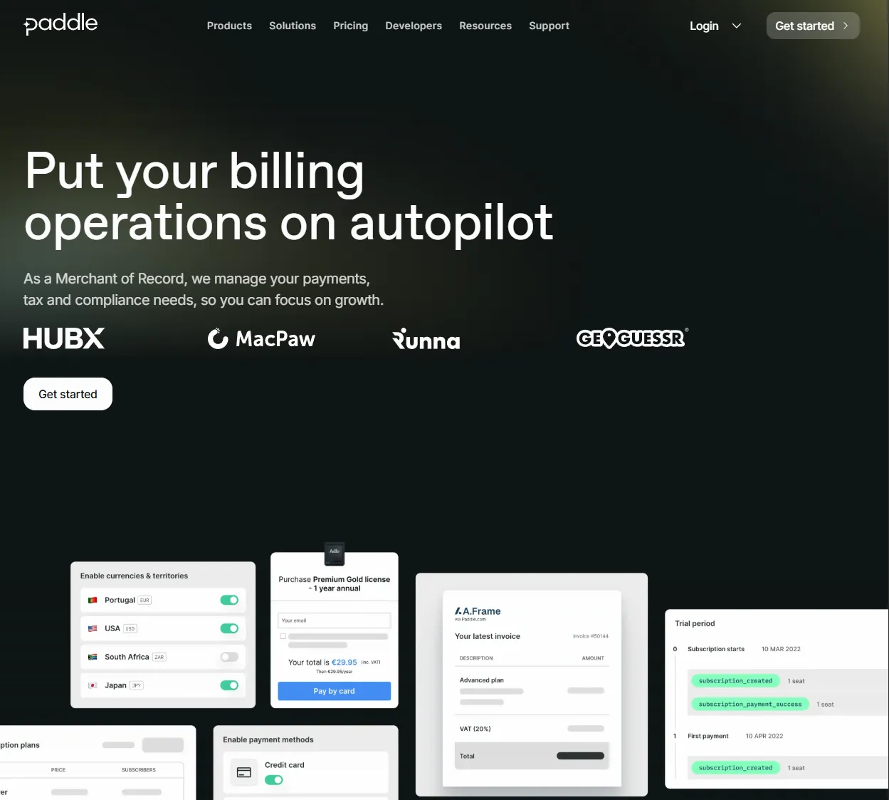 Paddle payment provider homepage